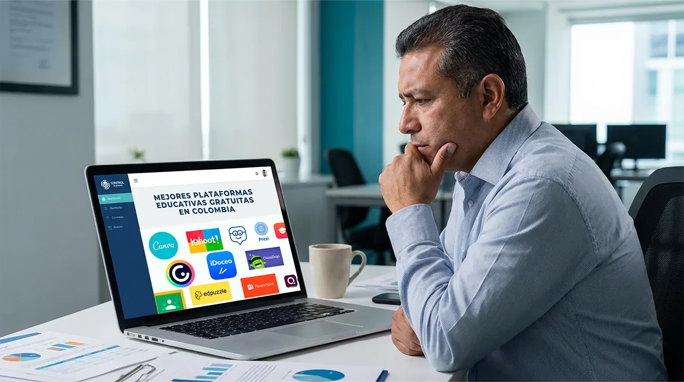 un usuario buscando en google las mejores plataformas educativas gratuitas en Colombia