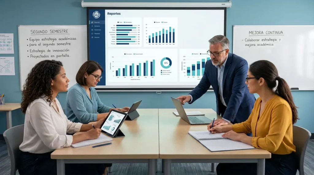 equipo directivo llevando a cabo la planeacion para el segundo semestre del año