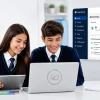 Plataforma de aprendizaje b-learning colegios: Guía completa para la modernización educativa en 2026 Plataforma de aprendizaje b-learning para colegios con estudiantes utilizando un aula virtual de Control Academic para la modernización educativa y la gestión escolar en 2026.